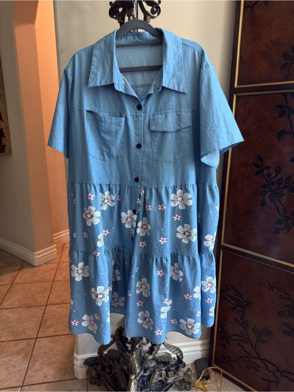 Blue Floral Tiered Shirt Dress | 4XL | Cottagecore Oversized